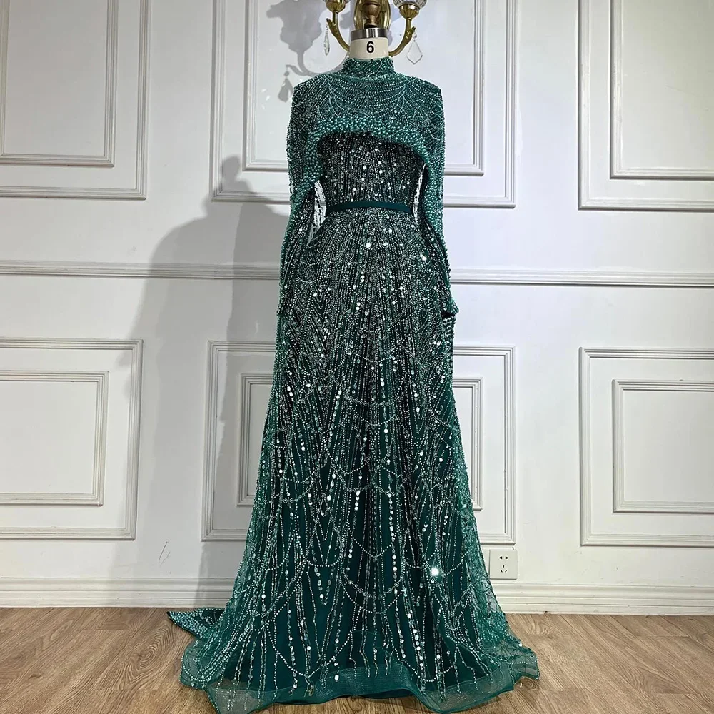 Serene Hill-Robe de soirée longue de forme trapèze, tenue de soirée luxueuse, hijab, couleur chair, style musulman, Dubaï, pour occasions, LA72032B, 2025