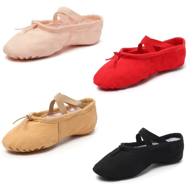 Chaussures de Ballet plates pour filles, ballerines en toile noires et roses, chaussures de danse pour pratique de Yoga, pantoufles de danse pour enfants et femmes