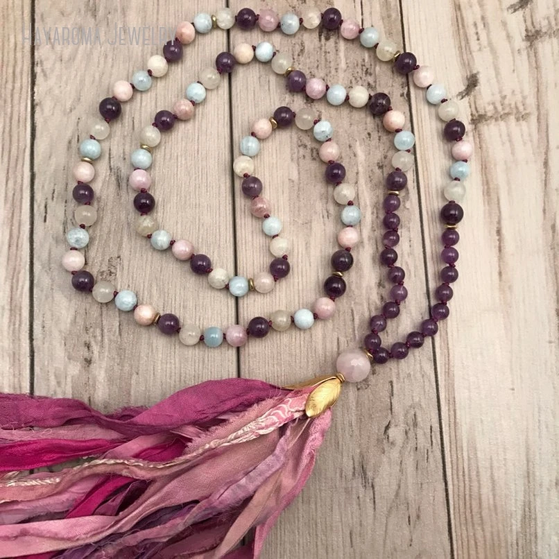 Chapelet de prière bouddhiste sacré noué à la main, collier Sari InjTassel, 108 perles Mala, bijoux d'énergie de guérison, 10 pièces