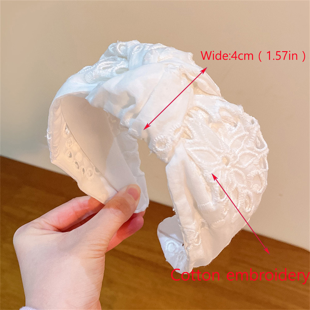 Bandeau de sauna brodé en tissu de coton blanc, cerceau à larges bords, motif de fleurs nouées, turban, accessoires pour cheveux, vêtements de sauna, nouveau