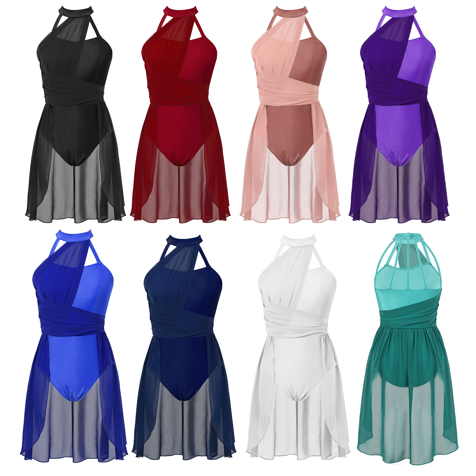 Robe de danse lyrique de Ballet sans manches pour femmes, en mousseline de soie creuse, justaucorps de danse contemporaine, Costume de spectacle sur scène