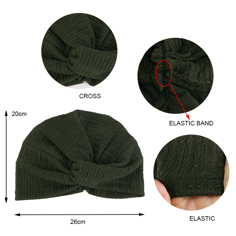Lot de 2 Turbans Musulmans Plissés pour Femmes, Hijab Extensible à Nœud Torsadé, Foulard Chimio, Couvre-Chef, Coiffe Islamique