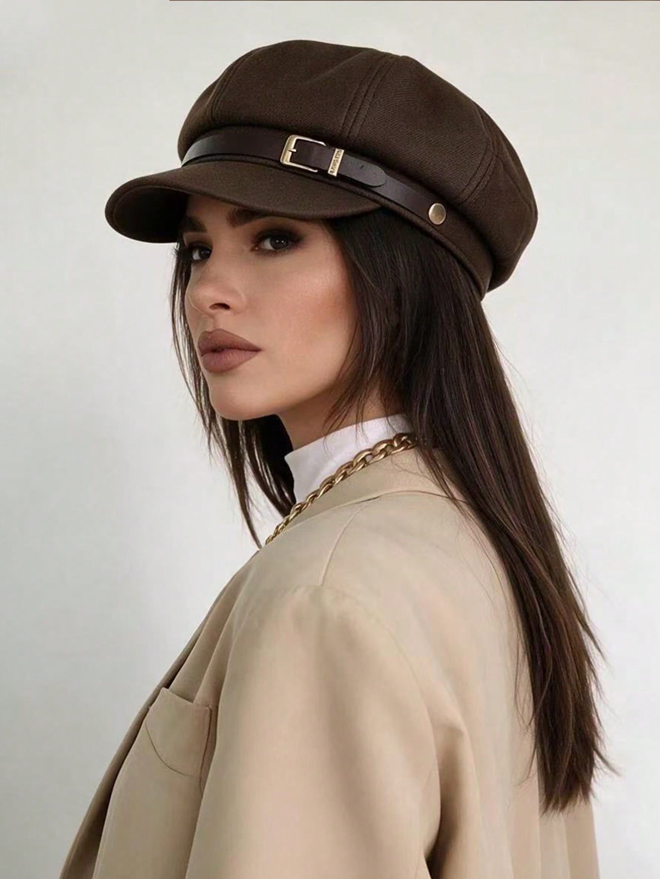Casquette de journaliste rétro à sangle à boucle, béret de chauffeur de taxi, chapeau vintage coupe-vent décontracté pour femmes, idéal pour l'automne et l'hiver, pour un usage quotidien en ville.