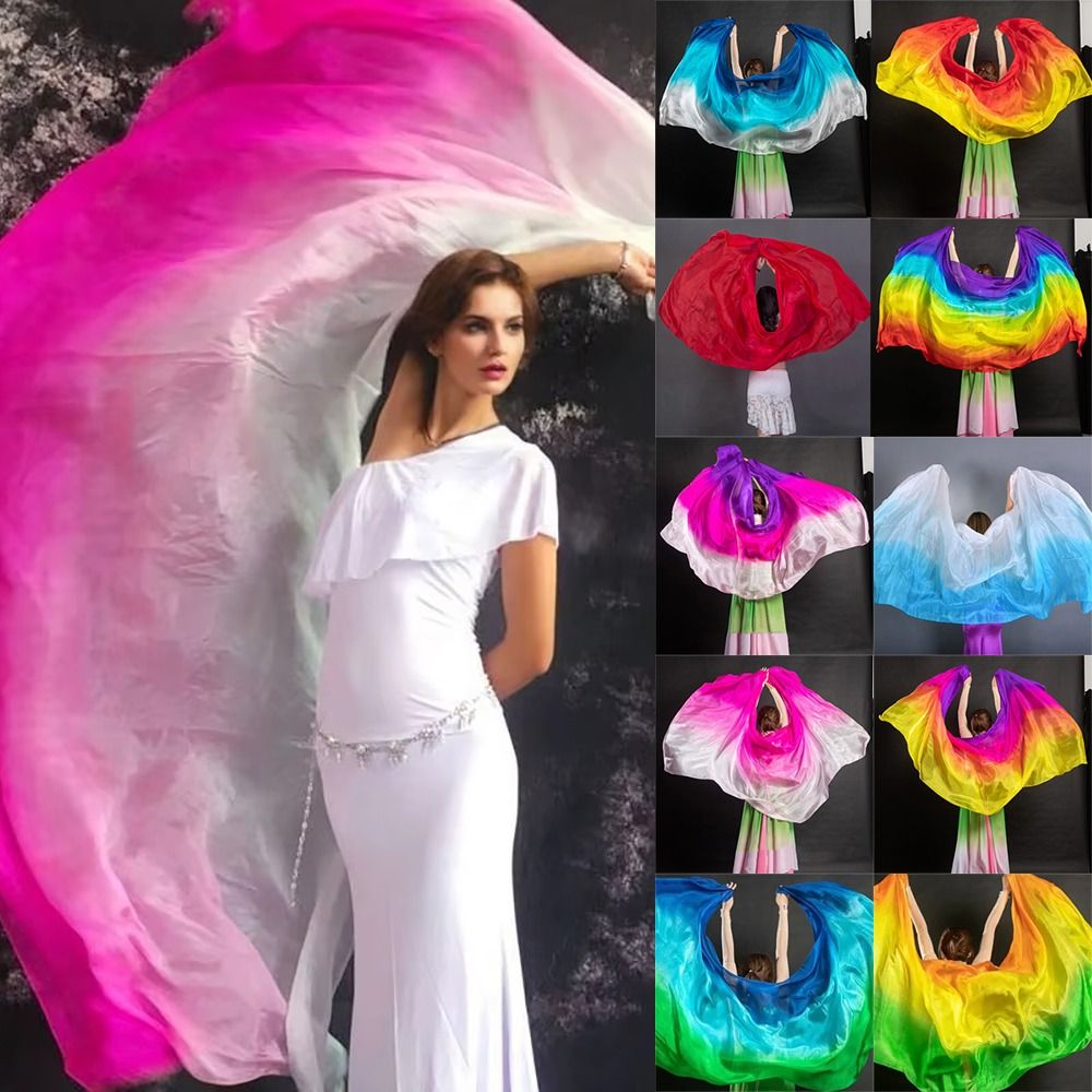 Accessoires de costumes : Voiles de danse orientale 100% soie, couleur dégradée, 250cmx120cm, texture légère, châles et foulards pour femmes