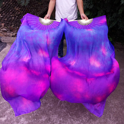 Voiles en éventail teints en soie naturelle pure 100% pour femmes, costumes et accessoires de danse du ventre pour spectacle de danse du ventre, une paire