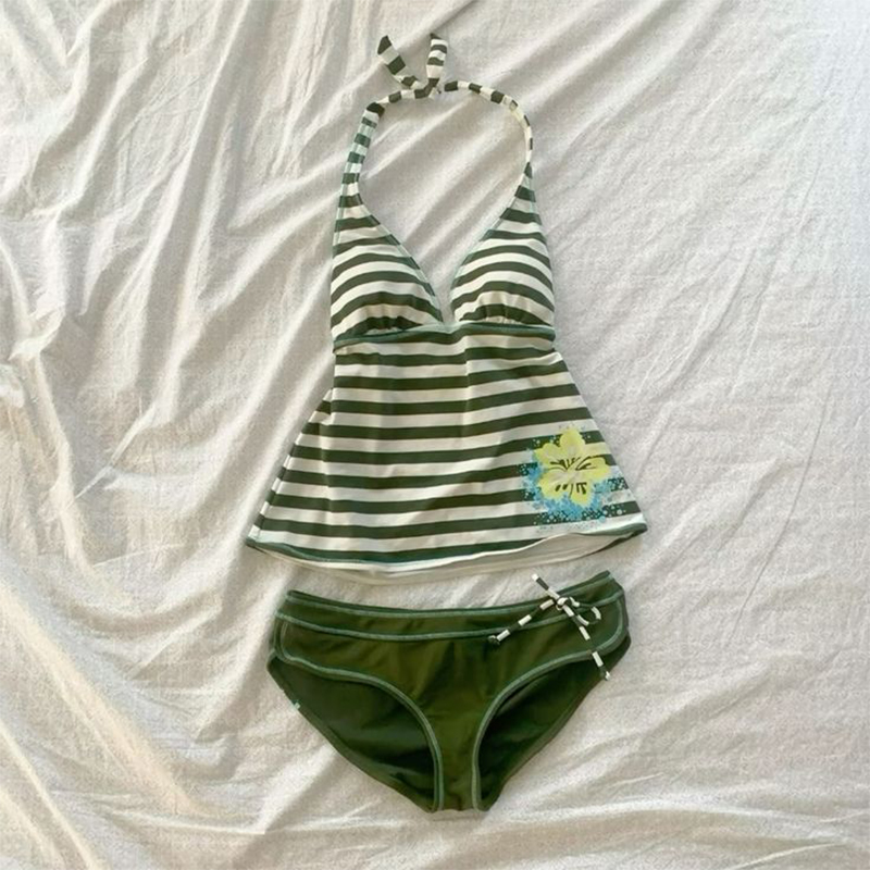 2 pièces femmes été plage Bikini ensemble Sexy mince Chic imprimé fleuri licou cou maillot de bain ensemble 2000s esthétique Hottie Streetwear