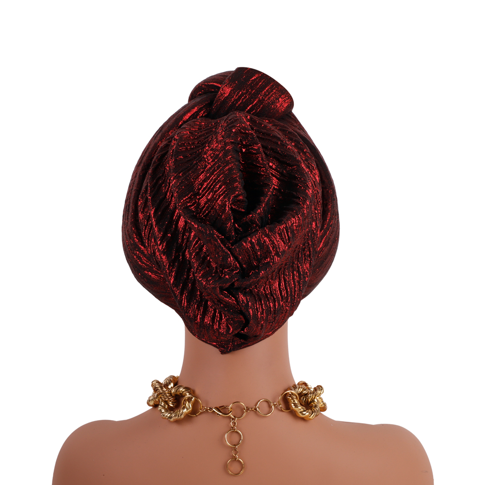 Casquette Turban nouée en tissu pailleté pour femmes, couvre-chef africain Auto Gele, couvre-chef de fête du Nigeria