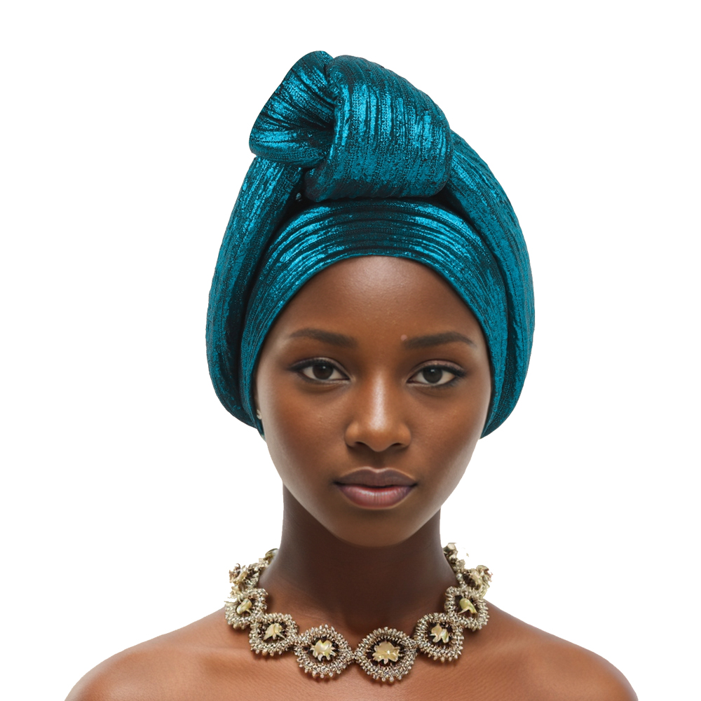 Casquette Turban nouée en tissu pailleté pour femmes, couvre-chef africain Auto Gele, couvre-chef de fête du Nigeria