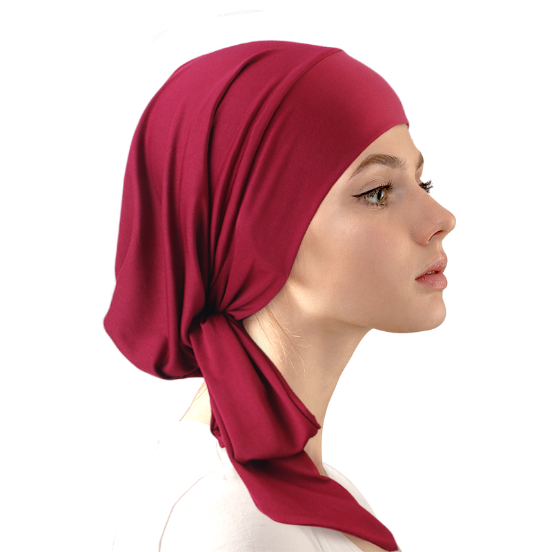Pré-cravate couleur unie Turban ethnique ruban élastique foulard islamique fond chapeau mode bonnet chapeau Durags pour les femmes envelopper tête