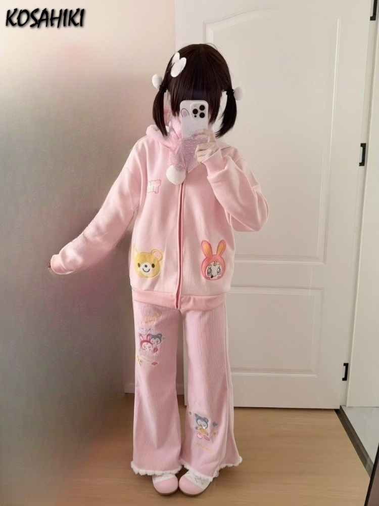 Sweat-shirt brodé de dessin animé japonais pour femmes, Y2k, esthétique, décontracté, Grunge, fermeture éclair Sweat-shirt 2025 Harajuku automne Kawaii sweat à capuche mignon