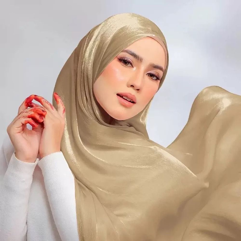 Écharpe en soie unie tendance, voile hijab long en mousseline brillante, châle de protection solaire en mousseline douce pour l'extérieur