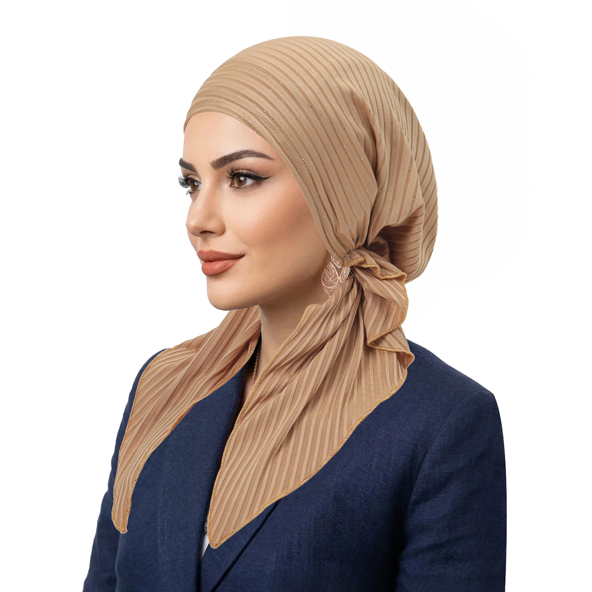 Nouveauté 2026 : Hijabs musulmans à rayures, turbans, foulards à longue queue, bonnets hijab élastiques et bonnets chimio respirants pour femmes et filles