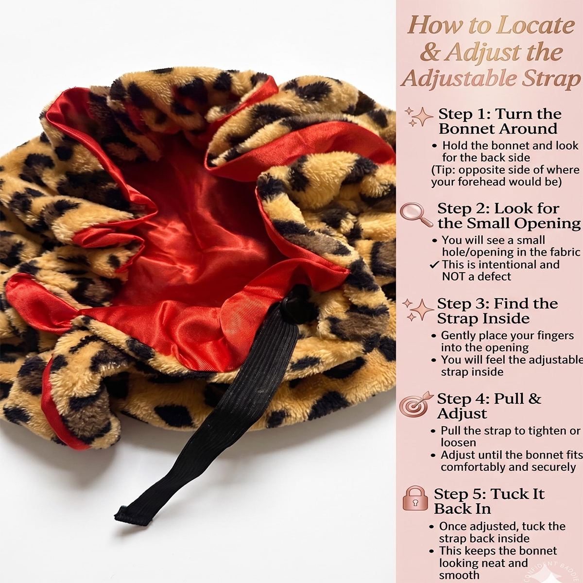 Bonnet de nuit en peluche imprimé léopard avec grand nœud, doublure en satin, doux et moelleux, ajustable avec oreilles d'ours, pour femme