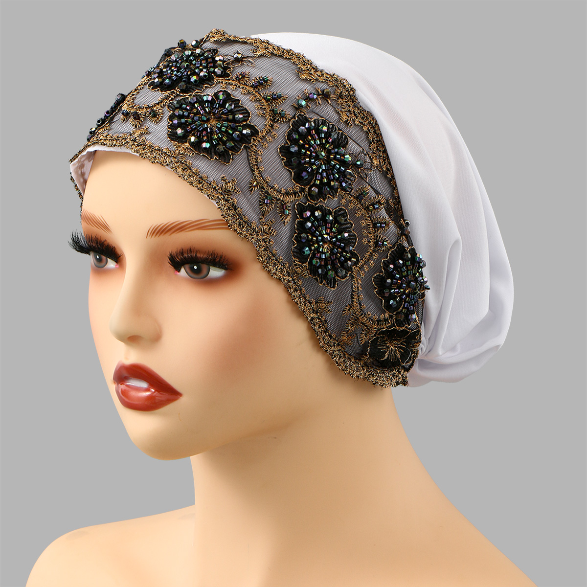 Casquette Turban en dentelle brodée de luxe pour femmes musulmanes, couvre-tête en Modal avec strass floraux, couvre-chef islamique, Bonnet féminin