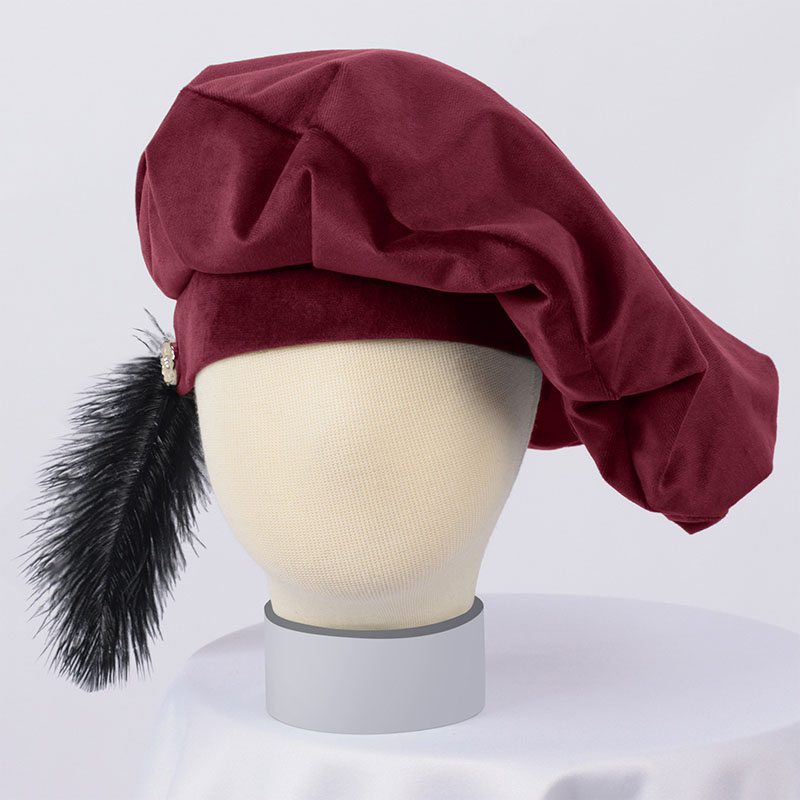 Béret unisexe tendance style médiéval vintage avec plume, chapeau Tudor en daim avec plume, casquette de ministrel, casquette Renaissance élizabéthaine