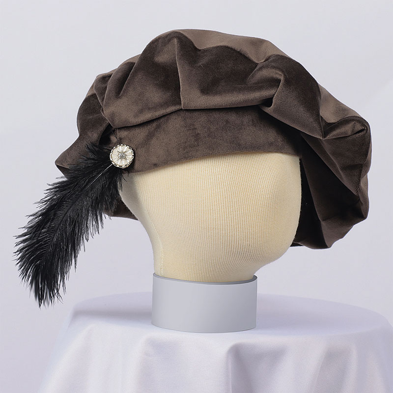 Béret unisexe tendance style médiéval vintage avec plume, chapeau Tudor en daim avec plume, casquette de ministrel, casquette Renaissance élizabéthaine