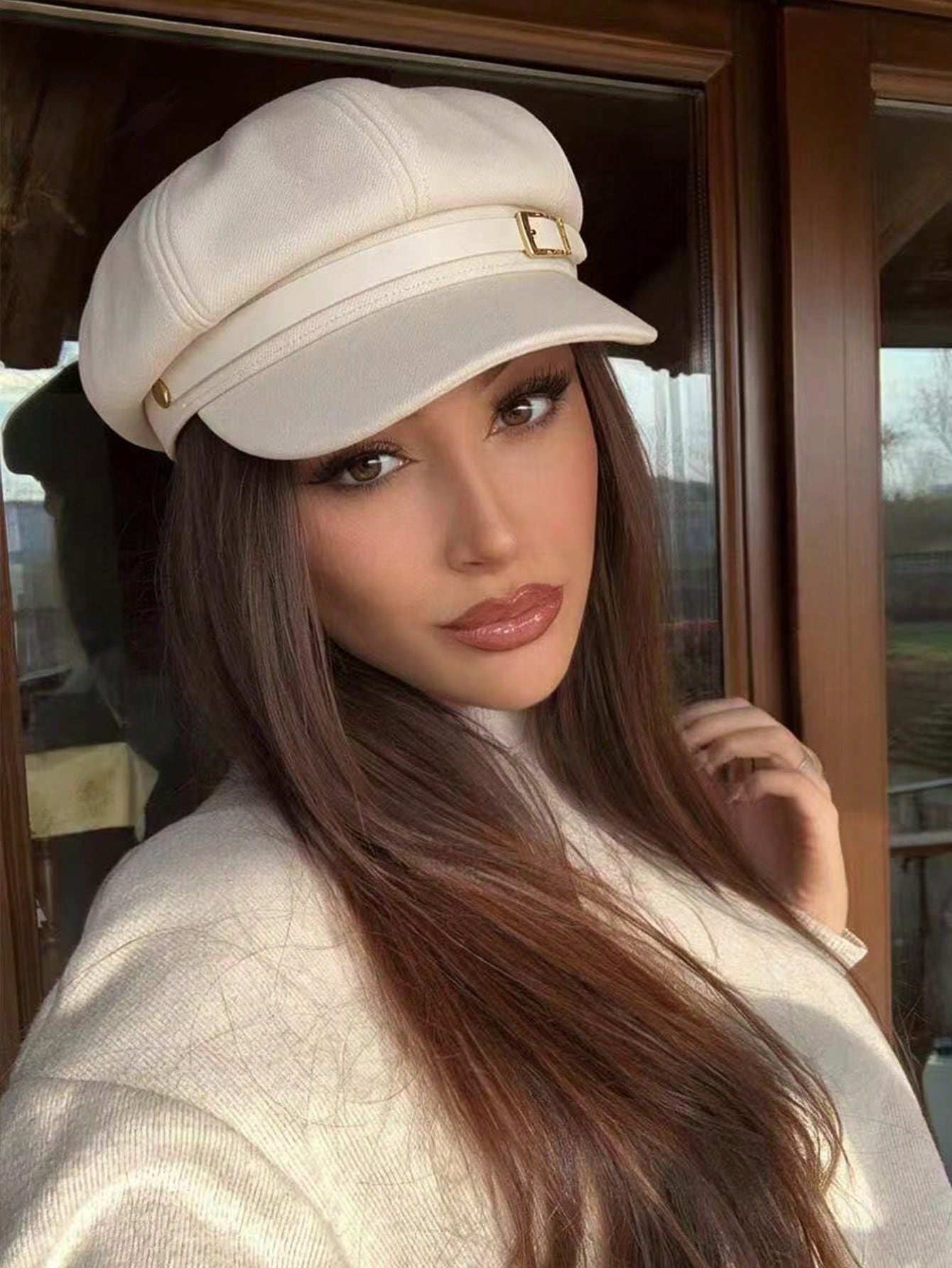 Casquette de journaliste rétro à sangle à boucle, béret de chauffeur de taxi, chapeau vintage coupe-vent décontracté pour femmes, idéal pour l'automne et l'hiver, pour un usage quotidien en ville.