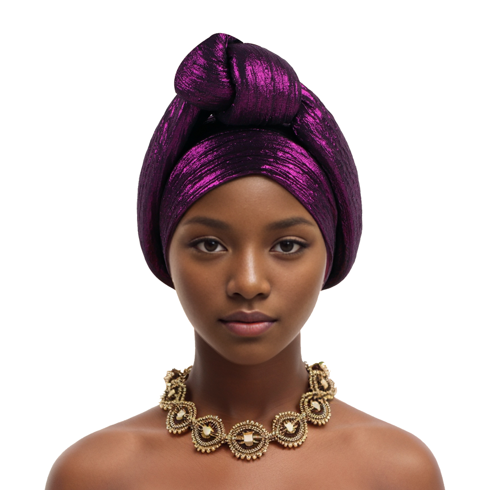 Casquette Turban nouée en tissu pailleté pour femmes, couvre-chef africain Auto Gele, couvre-chef de fête du Nigeria