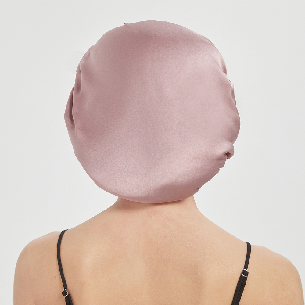 Bonnet de nuit en soie de mûrier 100 % double épaisseur pour femmes, avec large bande élastique pour cheveux longs