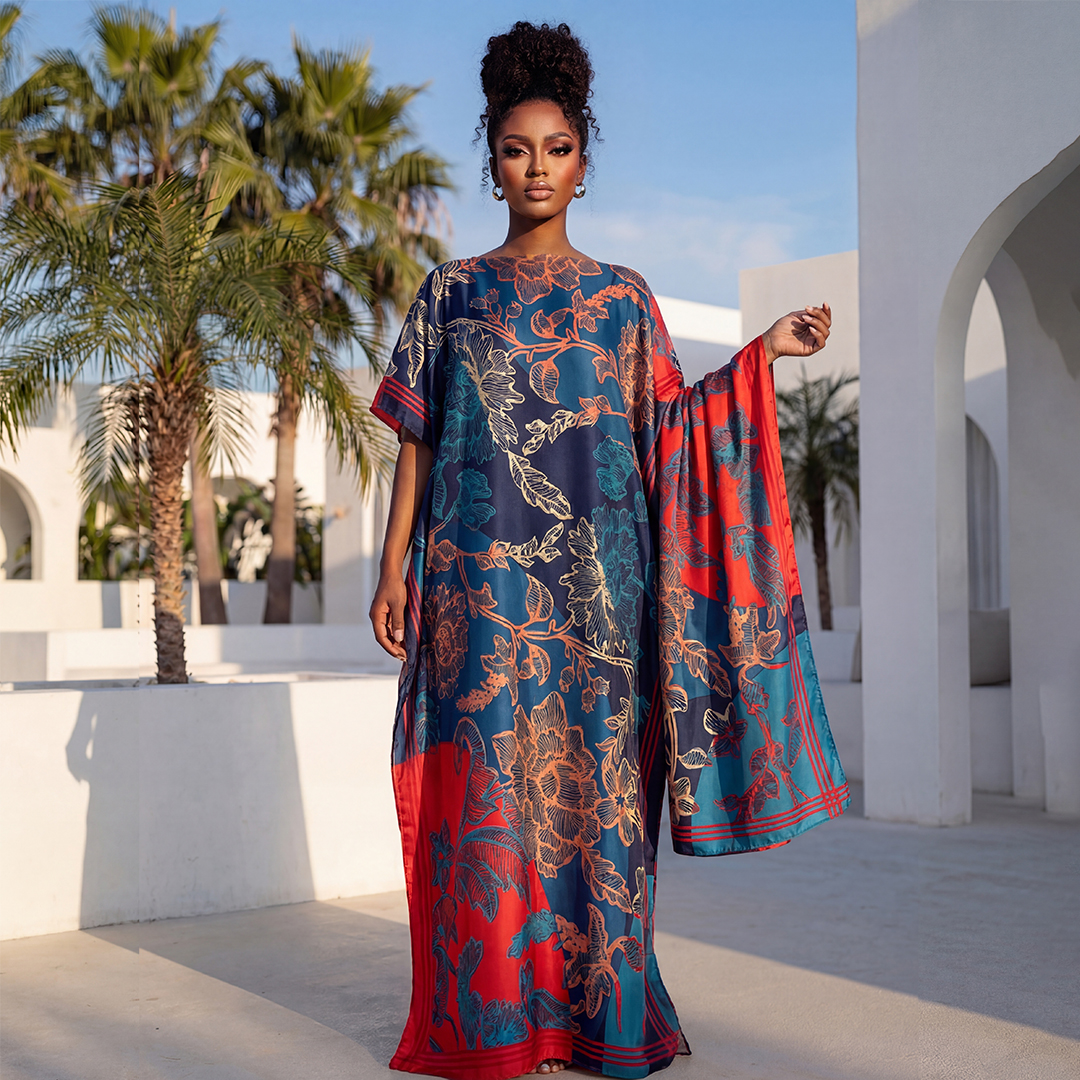 NOUVELLE Robe d'été tendance avec grande écharpe, Kaftan Dubaï Turquie, Abaya ample musulmane, Robe décontractée africaine à imprimé léopard pour femme