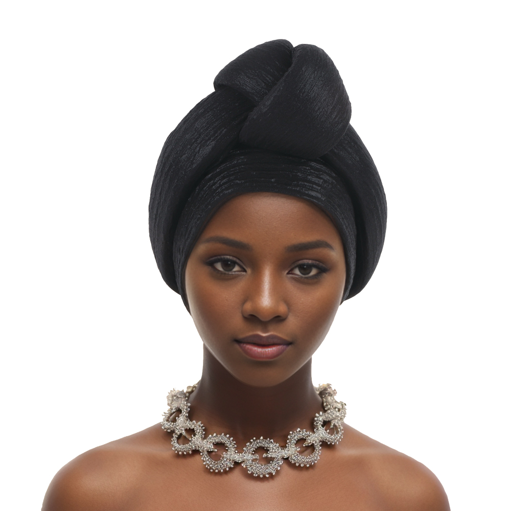 Casquette Turban nouée en tissu pailleté pour femmes, couvre-chef africain Auto Gele, couvre-chef de fête du Nigeria