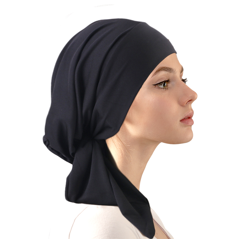 Pré-cravate couleur unie Turban ethnique ruban élastique foulard islamique fond chapeau mode bonnet chapeau Durags pour les femmes envelopper tête