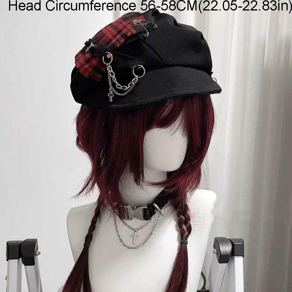 Chapeau Béret à Oreilles de Lapin Élégant à Carreaux, Chapeau Octogonal Irrégulier à Bord Fin, Casquette Gothique Punk pour Peintre et Artiste, Accessoire de Photographie
