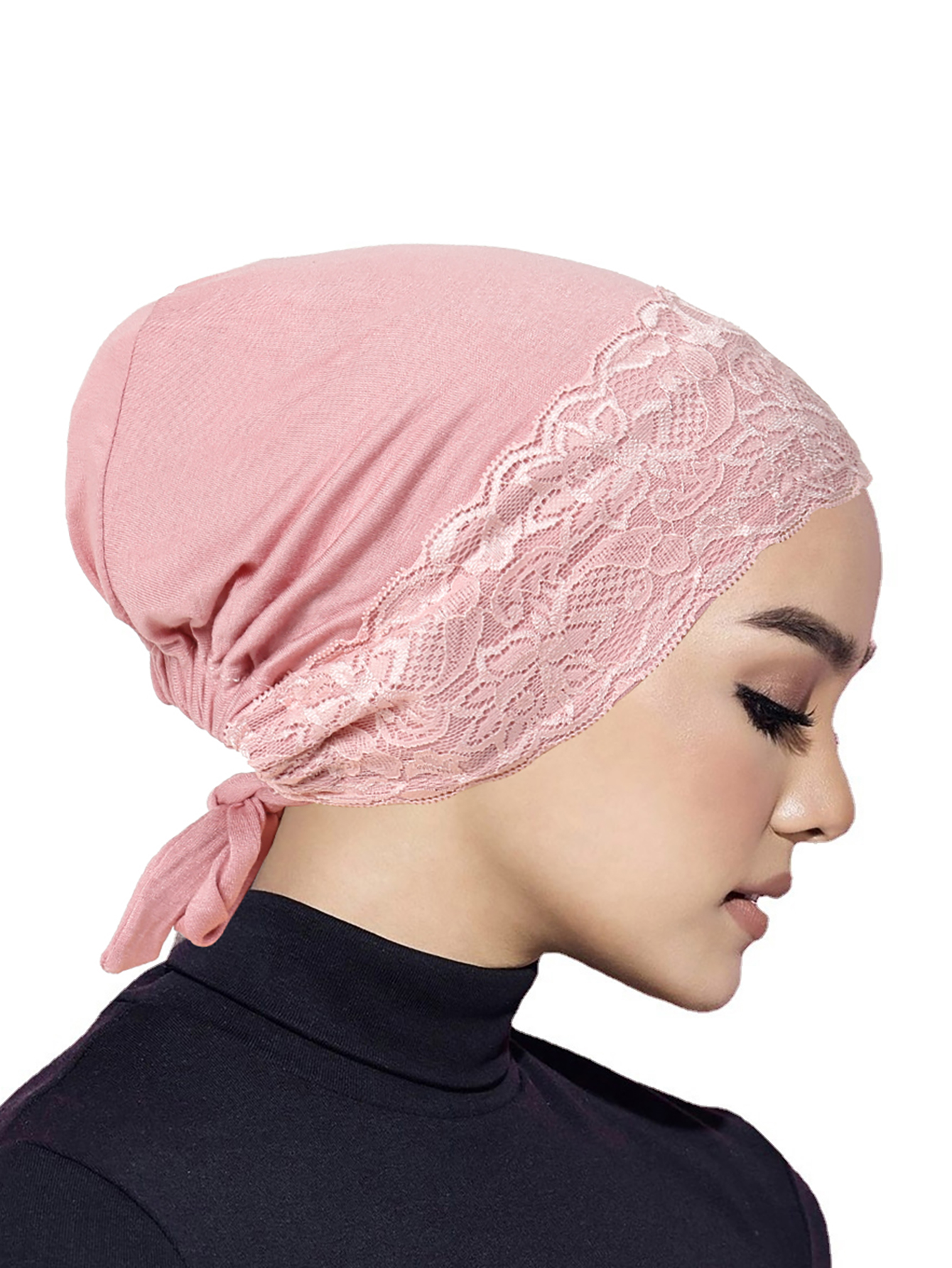 Couleur unie sangle élastique femmes Hijab casquettes musulman enveloppement tête Turban Bonnet mode dentelle coiffure vêtements islamiques accessoires