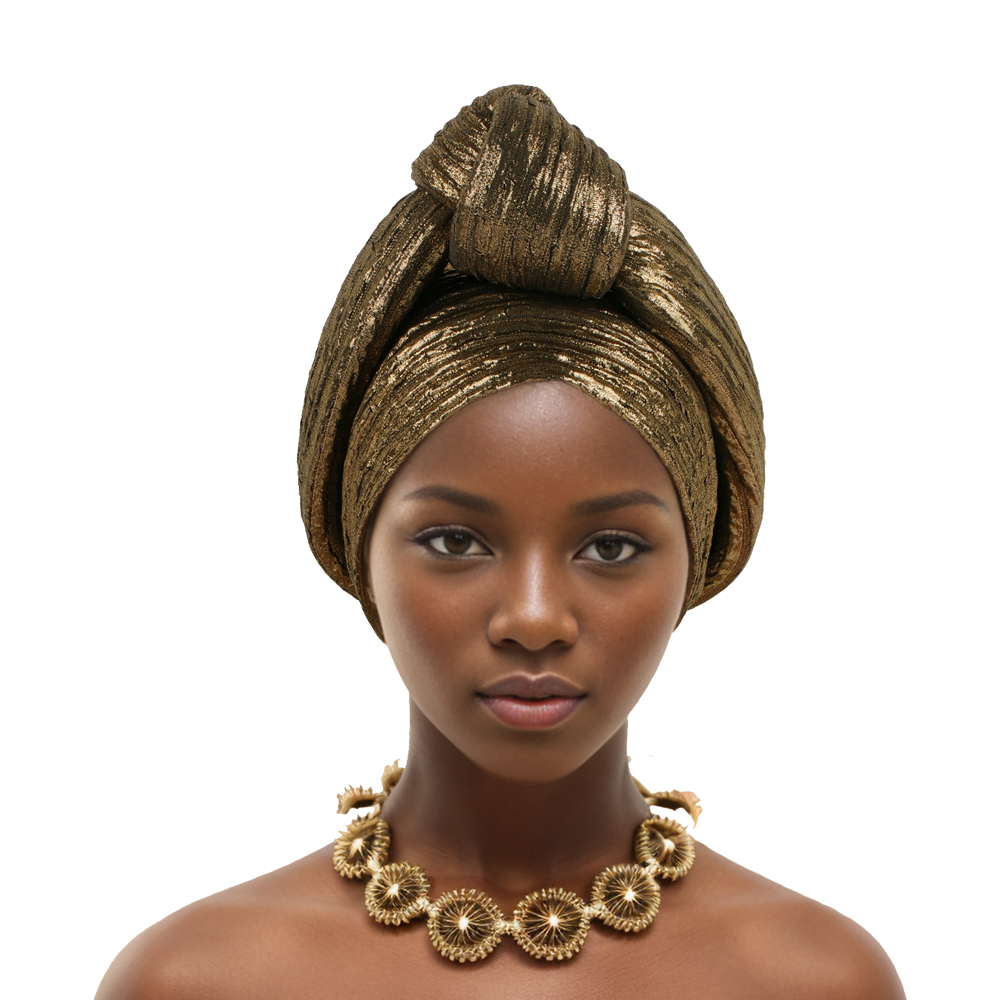 Casquette Turban nouée en tissu pailleté pour femmes, couvre-chef africain Auto Gele, couvre-chef de fête du Nigeria