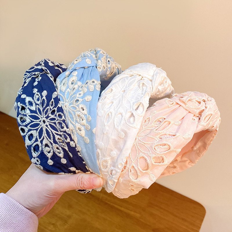 Bandeau de sauna brodé en tissu de coton blanc, cerceau à larges bords, motif de fleurs nouées, turban, accessoires pour cheveux, vêtements de sauna, nouveau
