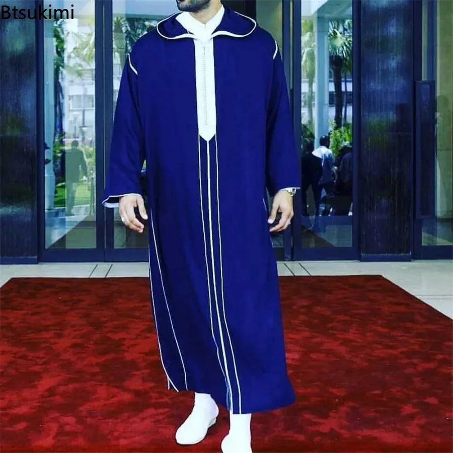 2026 hommes musulman Thobe moyen-orient Jubba Thobe manches longues Robe islamique hommes Robe musulmane saoudien arabe à capuche Thobe Abaya mâle
