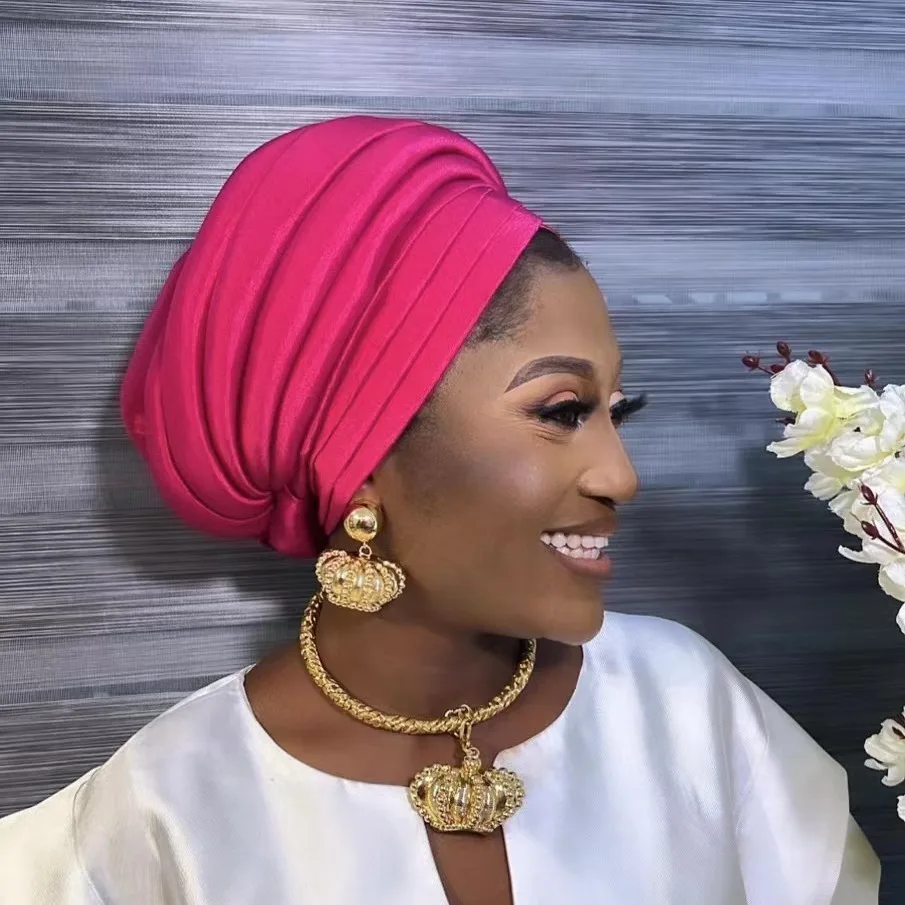 Auto Gele-Turban Africain pour Femme, Cravate de Sauna, Chapeau Plissé, Enveloppe de Sauna Musulmane, Écharpe NigWin, Hijab Aso Oke, Couverture de Casquette de Chimio