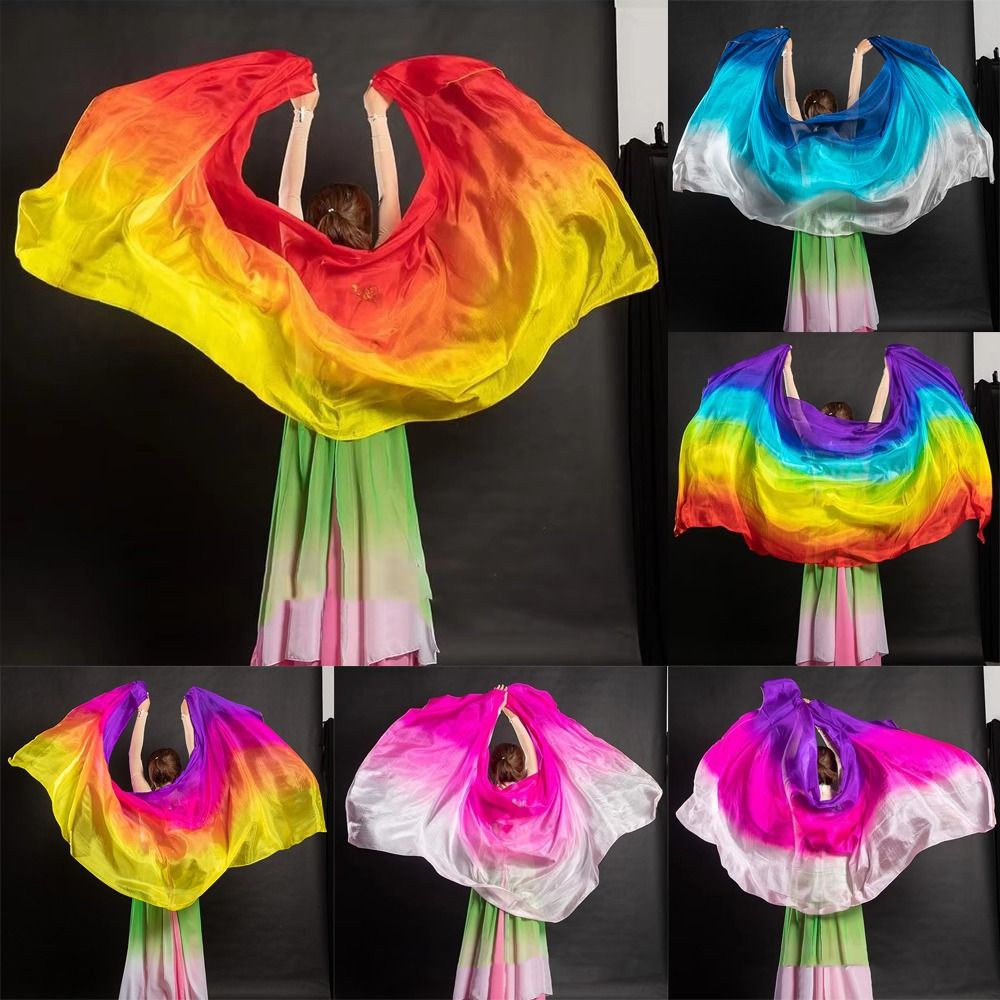 Accessoires de Costumes 100% soie voiles de danse du ventre dégradé de couleur 250cm x 120cm voile châles Texture légère châle de danse
