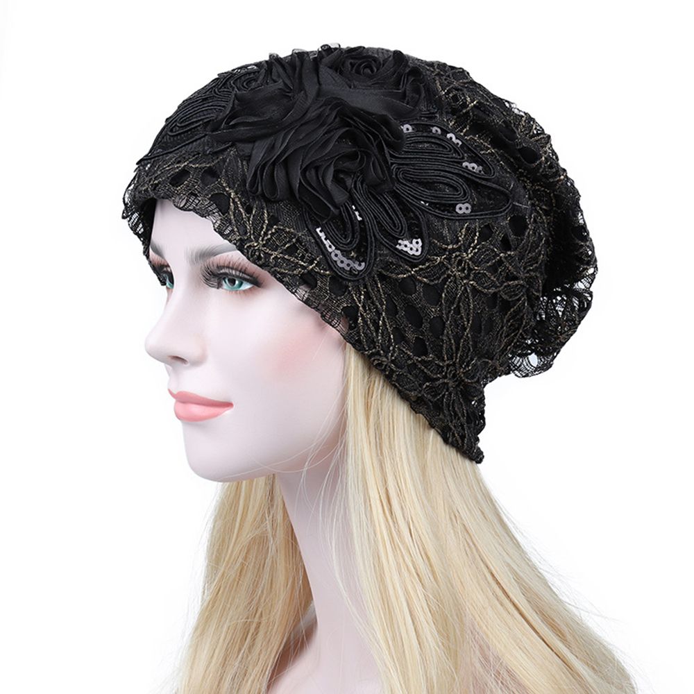 Chapeau musulman à volants en dentelle florale pour femme, bonnet, écharpe, turban, bonnet rond, chimio, cancer, tête, dame, mode