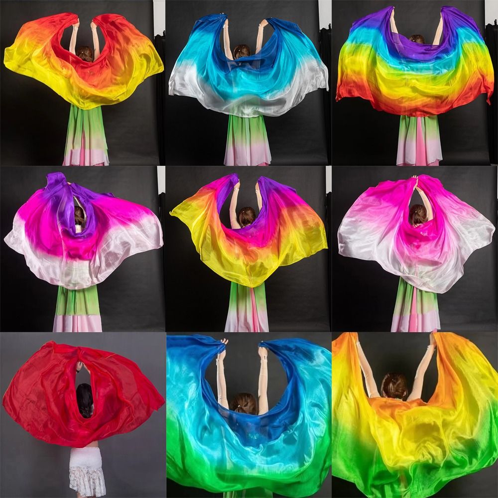 Voiles de danse orientale 100% soie, couleur dégradée, texture légère, châles, foulards et accessoires de costumes pour femmes