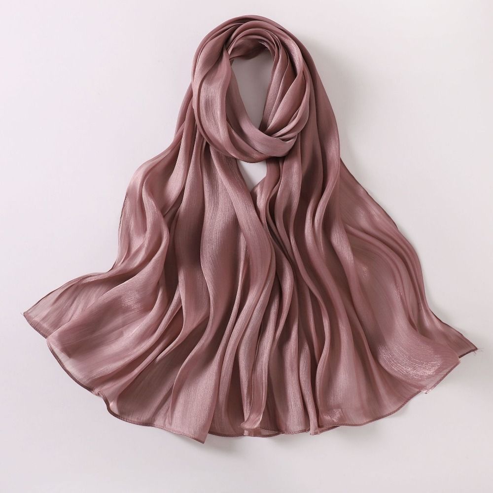 Écharpe en soie unie tendance, voile hijab long en mousseline brillante, châle de protection solaire en mousseline douce pour l'extérieur