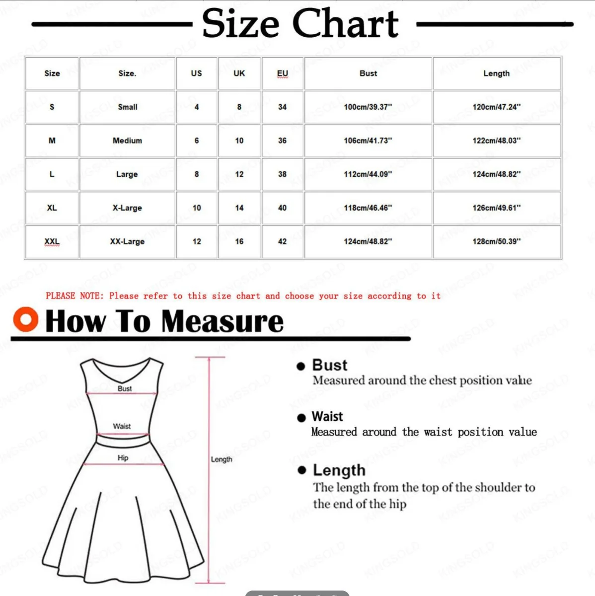 Guide des tailles du fabricant